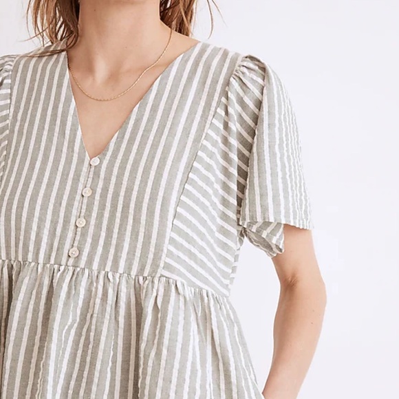 Cynthia Rowley Dresses & Skirts - Cynthia Rowley - Beige/White Stripe Linen Midi Short Sleeve Dress